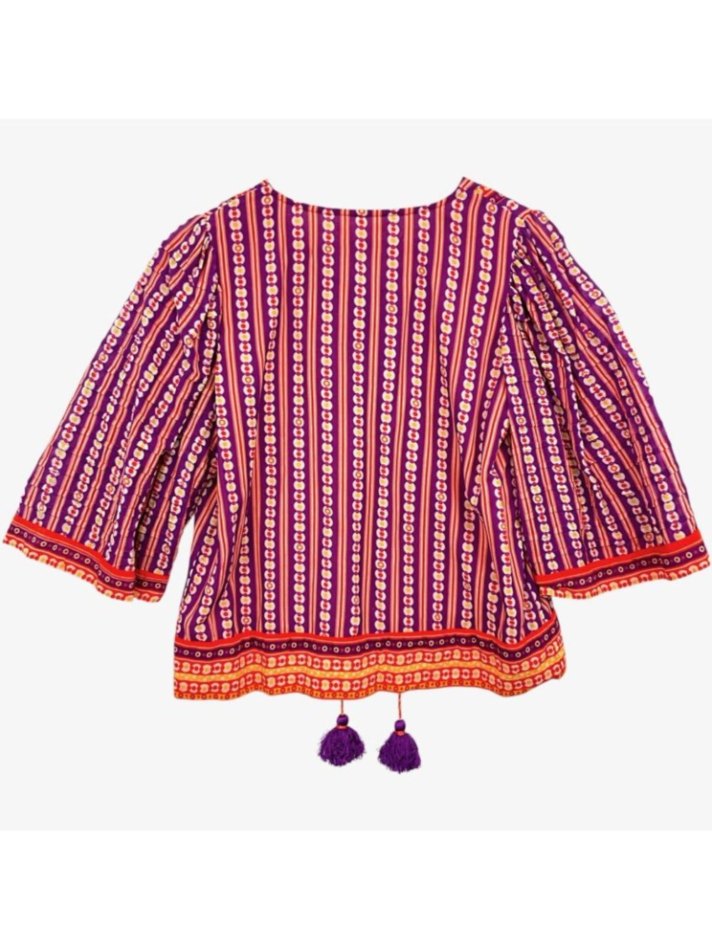 Briton Court Top Womens S Multicolor Striped Tassel Hem Tunic 3/4 Sleeve Boho - Picture 5 of 13